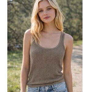 ZARA Textured Crinkle Knit Tank Top Women's Small Taupe Beige Minimalist